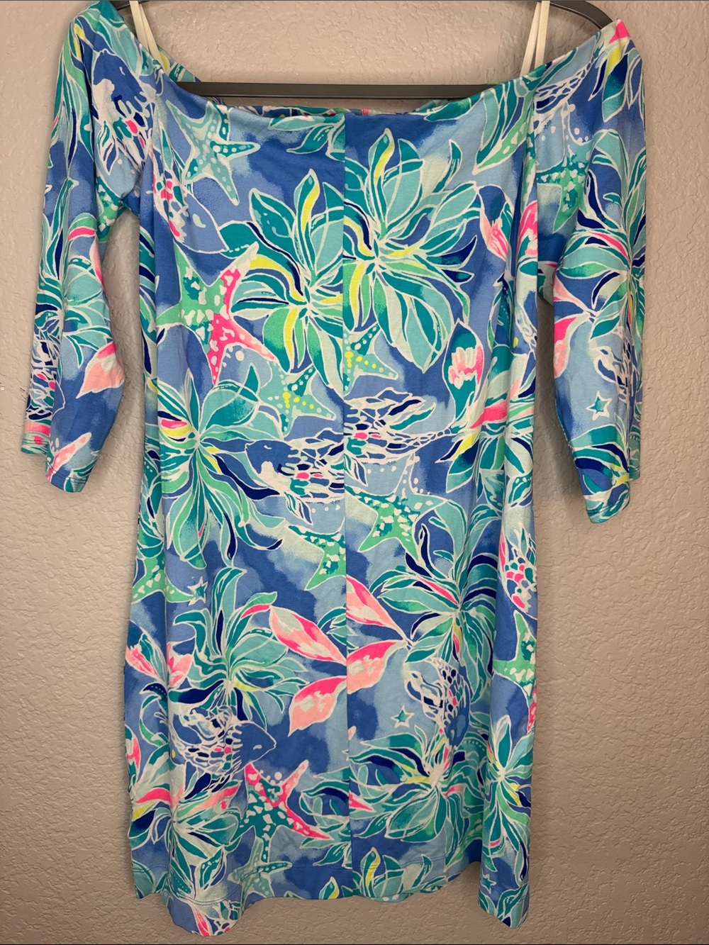 Lilly Pulitzer Laurana Off the Shoulder Dress Medium Blue Bennett Celestial Seas - Picture 5 of 6